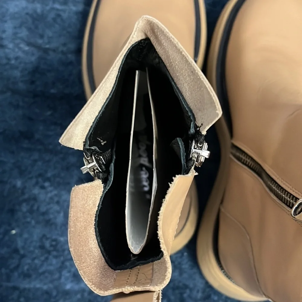 New Free People Mara Zip Moto Boots in Latte Brown Leather Size 37 or 7